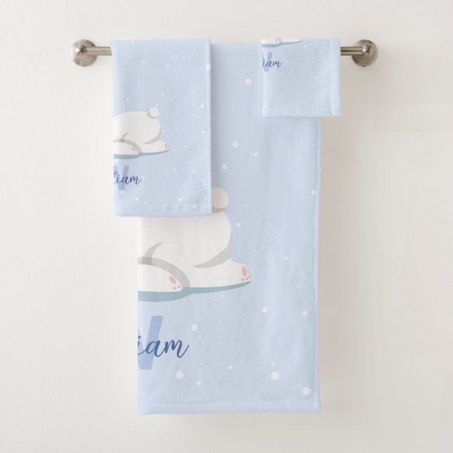 Cute Winter Polar Bear Custom Name Kids Towel  (Insitu)