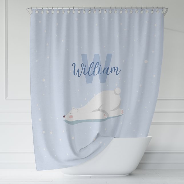 Cute Winter Polar Bear Custom Name Nursery Decor (Cute Winter Polar Bear Custom Name Nursery Decor Shower Curtain)
