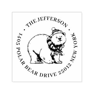 Cute Winter Polar Bear Custom Name Return Address Self-inking Stamp