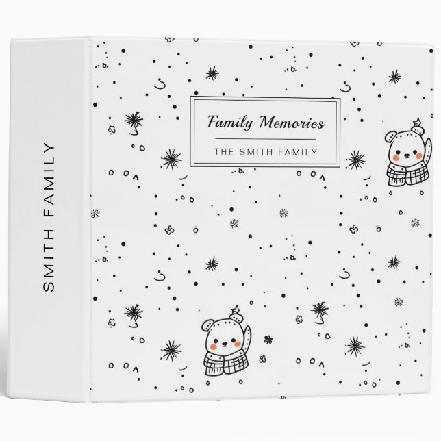 Cute Winter Polar Bear Snowflake Binder (Front/Spine)