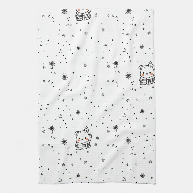 Cute Winter Polar Bear Snowflake Kitchen Towel (Vertical)
