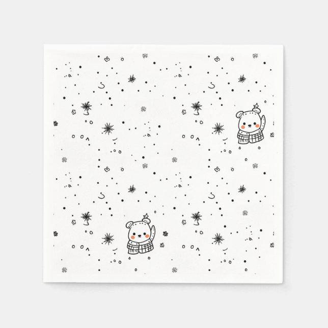 Cute Winter Polar Bear Snowflake Napkin (Front)