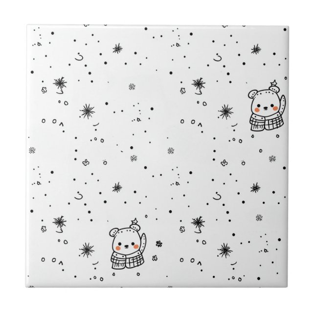 Cute Winter Polar Bear Snowflake Tile (Front)