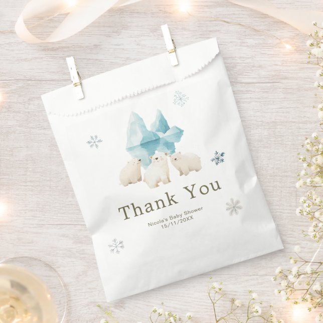 Cute Winter Polar Bears Baby Shower Favour Bag (Clipped)