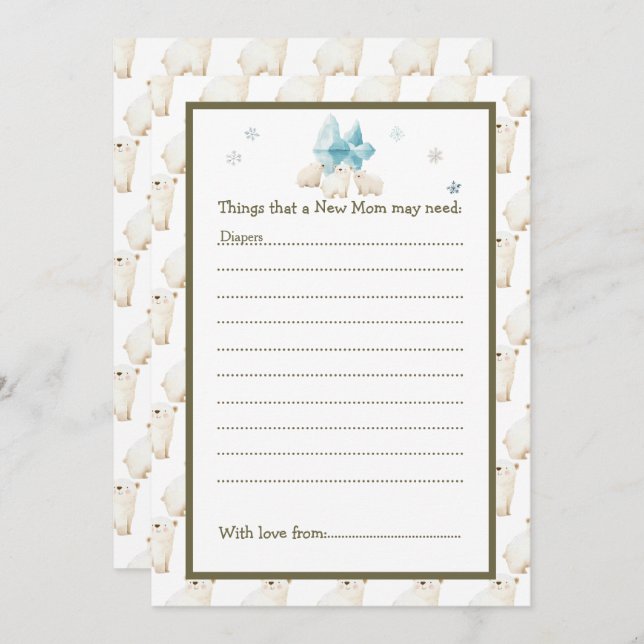 Cute Winter Polar Bears Baby Shower Invitation (Front/Back)