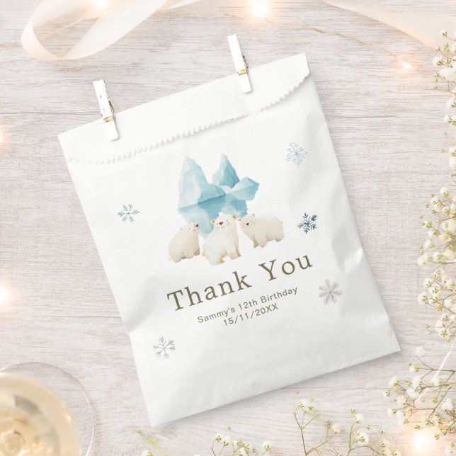 Cute Winter Polar Bears Birthday Party Favour Bag (Clipped)