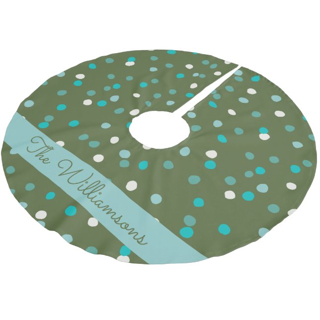 Cute Winter Polka Dots Spots Green Personalized Brushed Polyester Tree Skirt (Angled)