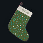 Cute Winter Polka Dots Spots Green Personalized Small Christmas Stocking<br><div class="desc">Personalized Cute Winter Polka Dots Spots in Green and Teal Christmas Stocking</div>