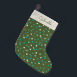 Cute Winter Polka Dots Spots Green Personalized Small Christmas Stocking<br><div class="desc">Personalized Cute Winter Polka Dots Spots in Green and Teal Christmas Stocking</div>