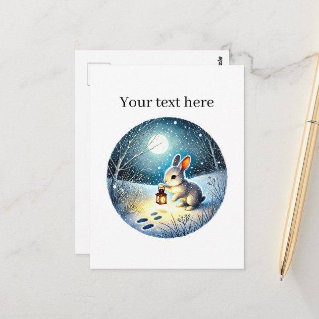 Cute Winter rabbit customizable Postcard (Front/Back In Situ)