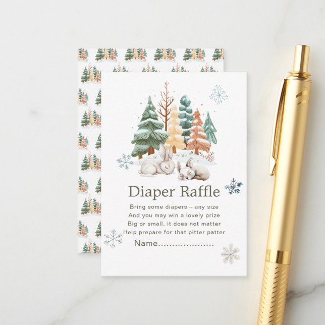 Cute Winter Rabbits Baby Shower Diaper Raffle Enclosure Card (Front/Back In Situ)