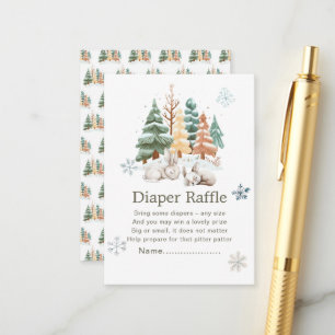 Cute Winter Rabbits Baby Shower Diaper Raffle Enclosure Card