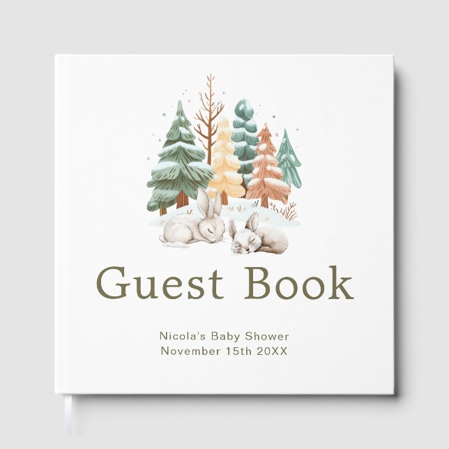 Cute Winter Rabbits Baby Shower Guest Book (Front)