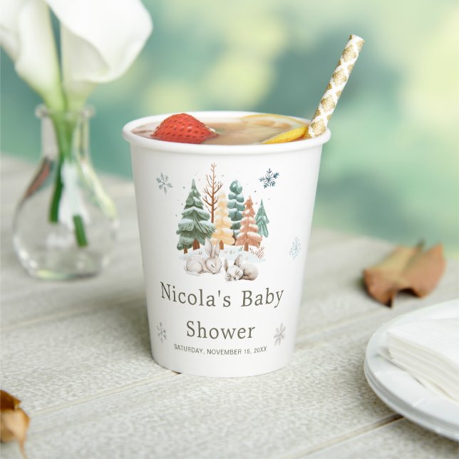 Cute Winter Rabbits Baby Shower Paper Cups (Insitu)