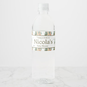 Cute Winter Rabbits Baby Shower Water Bottle Label