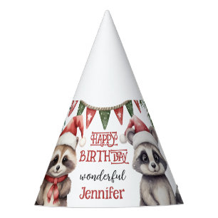 Cute Winter Raccoon 2nd Birthday Party Hat