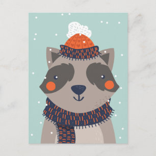Cute Winter Raccoon postcard
