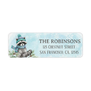 Cute Winter Raccoon Snowflake Return Address Label