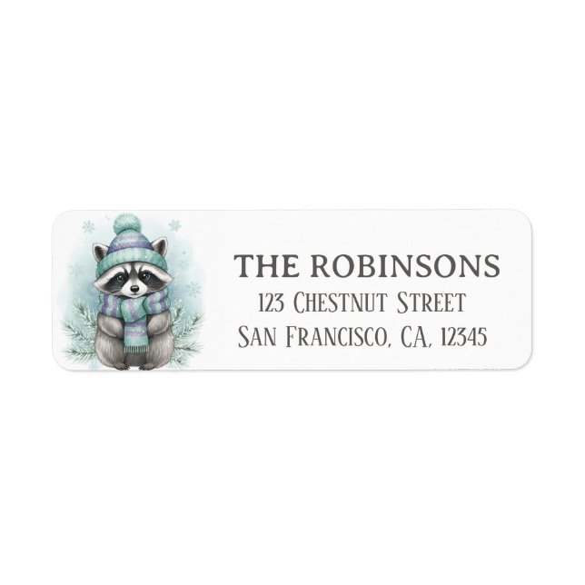 Cute Winter Raccoon Snowflake Return Address Label (Devant)