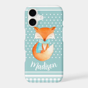 Cute winter red fox aqua white