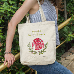 Cute Winter Red Green Ugly Sweater Baby Shower Tote Bag