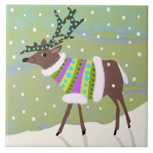 Cute Winter Reindeer Ceramic Kitchen Tile