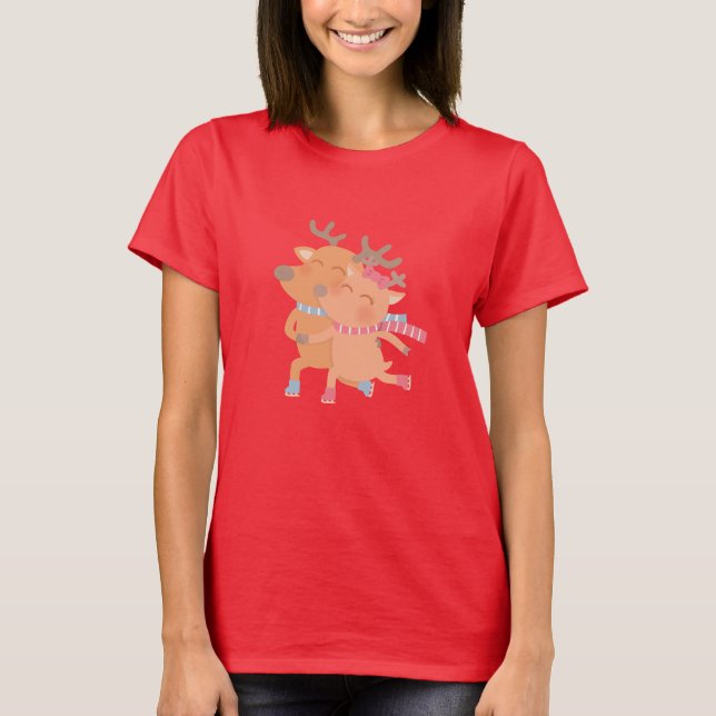 Cute Winter Reindeer Ice Skating Tee (Front)