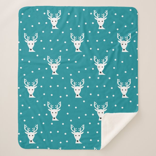 Cute winter reindeer pattern blue Sherpa Blanket (Front)