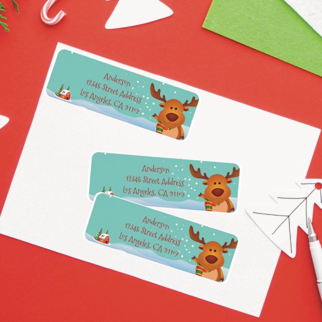 Cute Winter Reindeer Return Address Labels (Creator Uploaded)