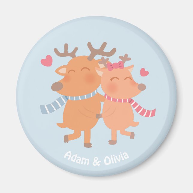 Cute Winter Romance Reindeer in Love Magnet (Front)