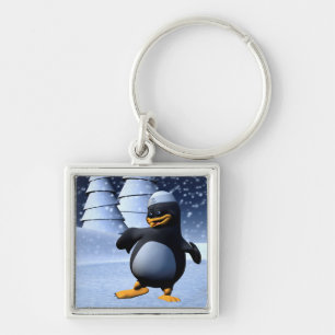 Cute Winter Sailor Penguin Snowy Holiday Art Keychain