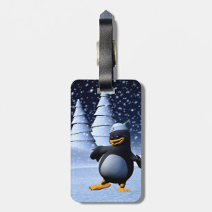 Cute Winter Sailor Penguin Snowy Holiday Art Luggage Tag