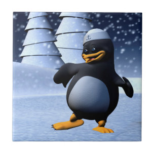 Cute Winter Sailor Penguin Snowy Holiday Art Tile