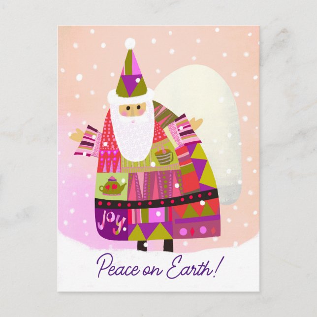 Cute Winter Santa Peace on Earth Holiday Postcard (Front)