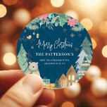 Cute Winter Scandinavian Christmas Return Address Classic Round Sticker<br><div class="desc">Take the strain off sending out Christmas Holiday Cards this year with these cute winter scandinavian Christmas Return Address Stickers. All text is easy to customize.</div>