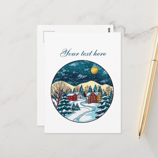 Cute Winter scene customizable Postcard (Front/Back In Situ)