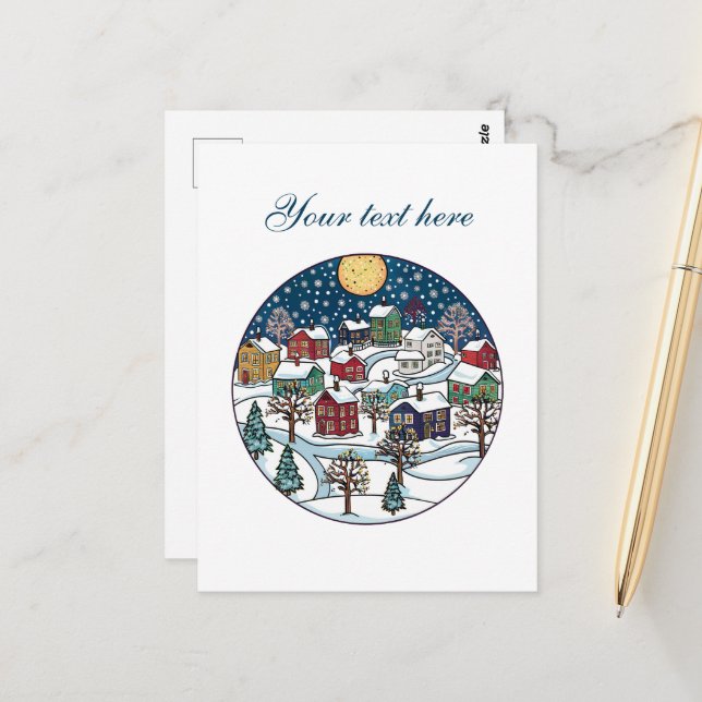 Cute Winter scene customizable  Postcard (Front/Back In Situ)