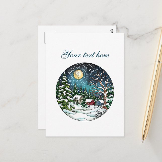 Cute Winter scene customizable  Postcard (Front/Back In Situ)