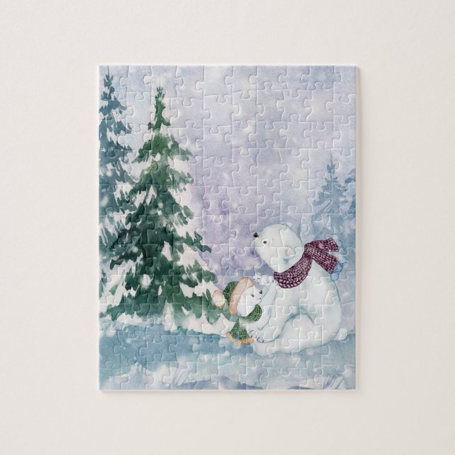 Cute Winter Scene with Mom & Baby Bear Jigsaw Puzzle (Vertical)