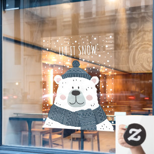 Cute Winter Season Let It Snow Polar Bear Business Window Cling