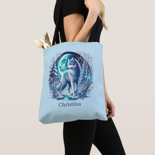 Cute Winter Seasonal wolf  Tote Bag (Close Up)