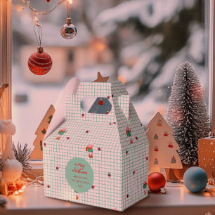 Cute Winter Sheep & Acorns on Mint Grid- Christmas Favor Box