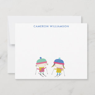 Cute Winter Skiing Kids Personalized Stationery Card