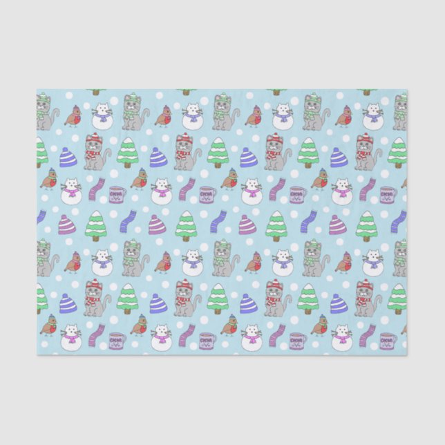 Cute Winter Snow Cat Pattern Tissue Paper (Front)