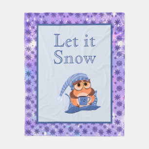 Cute Winter Snowflakes Blue Baby Owl Cap Fleece Blanket