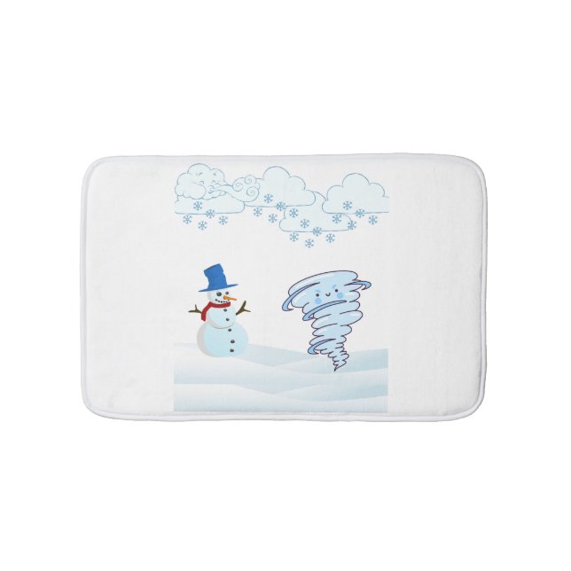 Cute winter snowman and wind bath mat (Front)