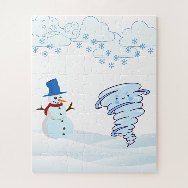 Cute winter snowman and wind jigsaw puzzle (Vertical)