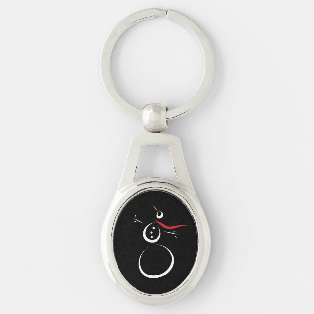 Cute Winter Snowman Black Keychain (Front)
