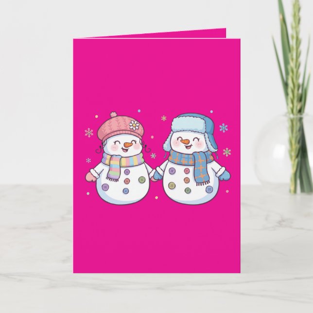 Cute Winter Snowman Couple Holding Hands Card (Front)
