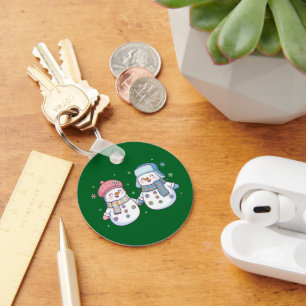 Cute Winter Snowman Couple Holding Hands Keychain